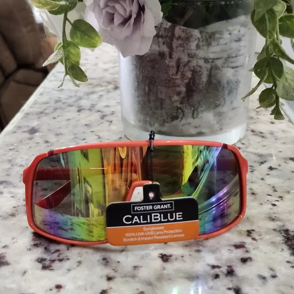NWT Foster Grant CaliBlue Sunglasses Neon Orange 100% UVA-UVB Scratch Resistant